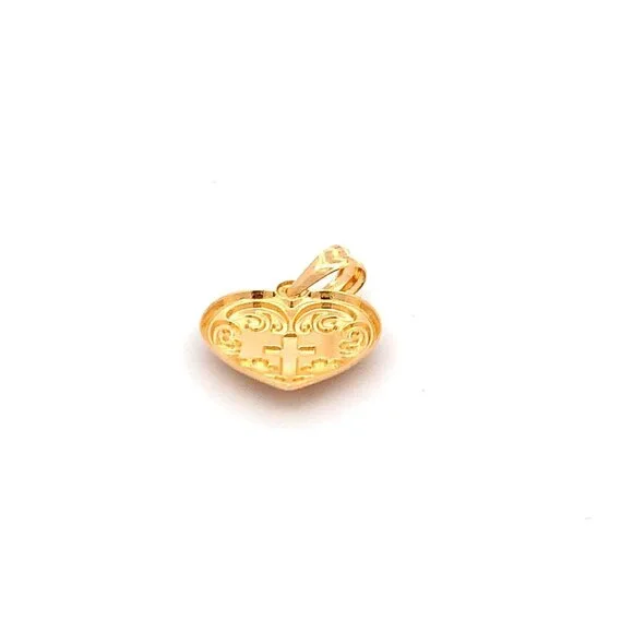 18K Yellow Gold Pendant Heart Cross 1.33 grams - Picture 7 of 10